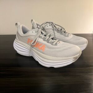 Hoka One One Women's Light Gray and Peach Athletic Shoes